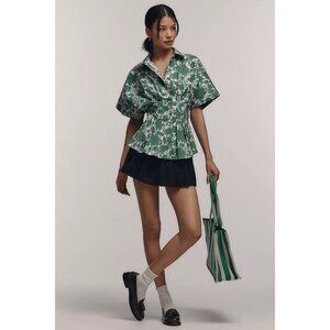 NWT Size M -The Tobie Cotton Short-Sleeve Pleated Blouse Exquise (NWT US$ 138)